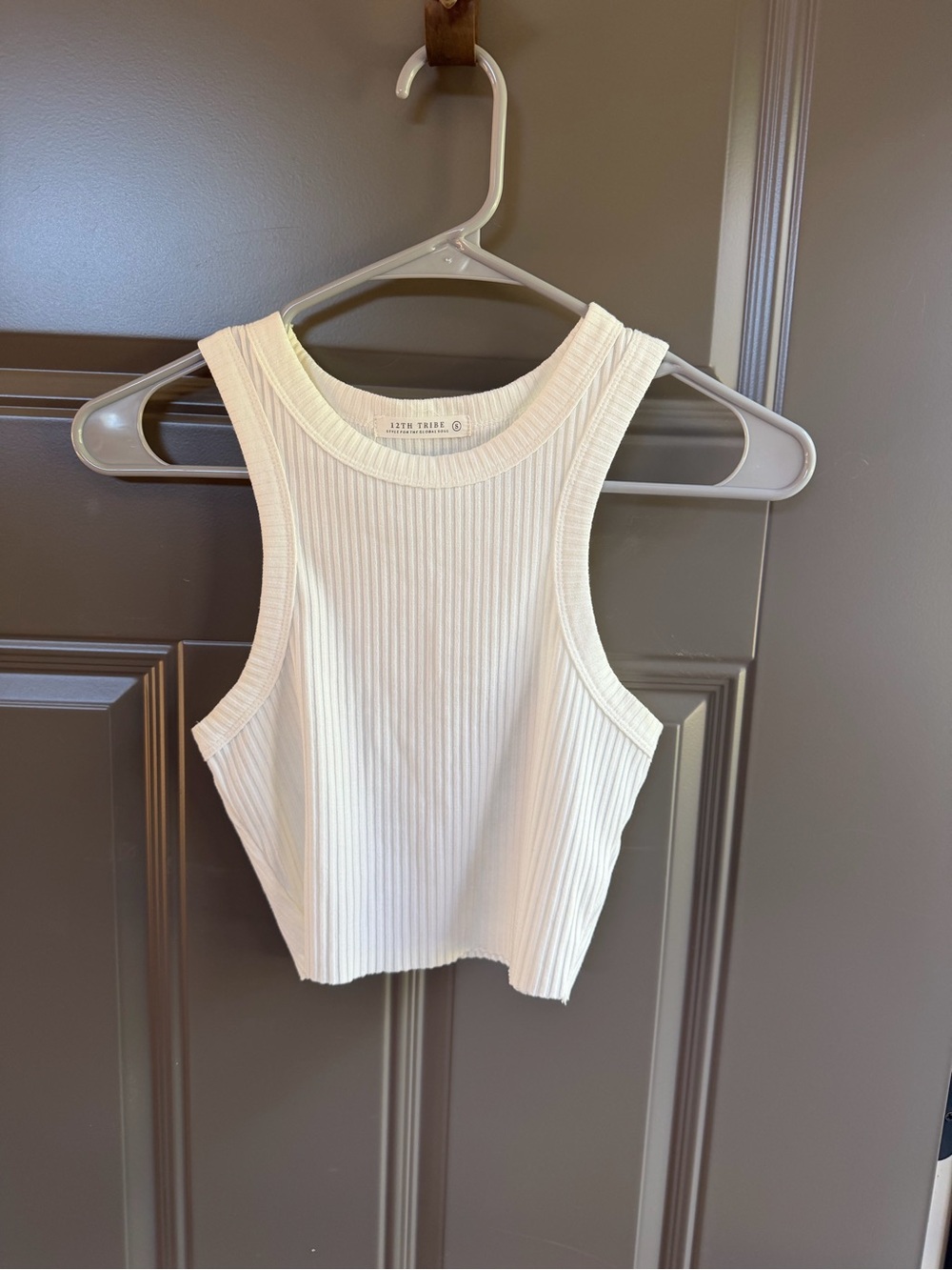 12th Tribe Ribbed Cream Cropped Tank, Size S